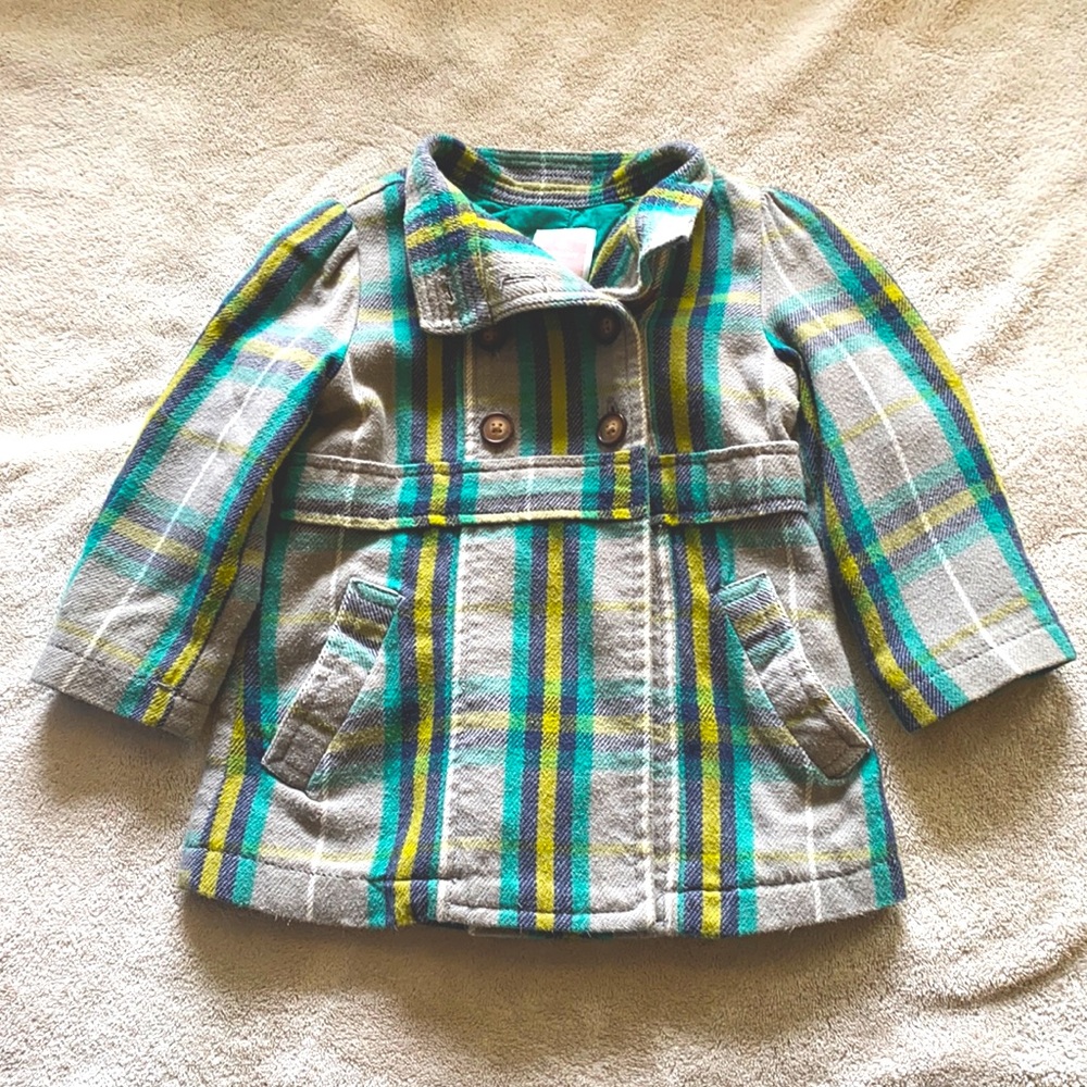 Old Navy baby pea coat gray plaid 18m